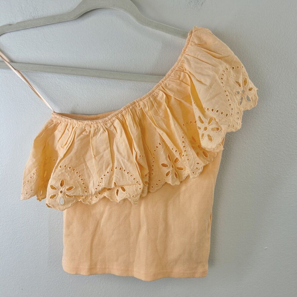 Zara Peach One-Shoulder Eyelet Ruffle Top